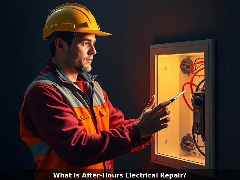 Licensed electrician performing after-hours electrical repair work at night in Denver