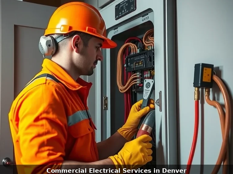 Commercial electrician working on electrical panel in Denver business
