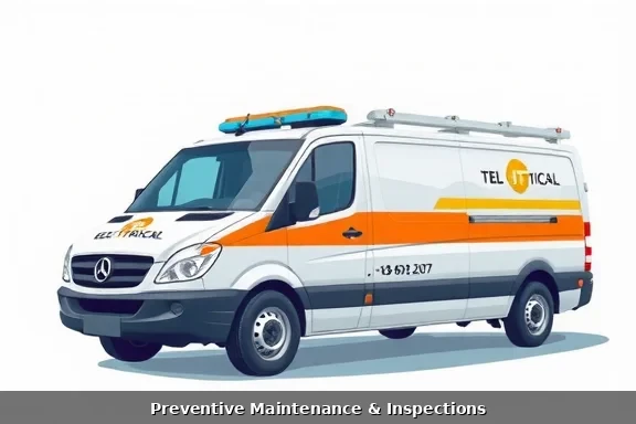 Emergency electrical repair van responding to commercial call