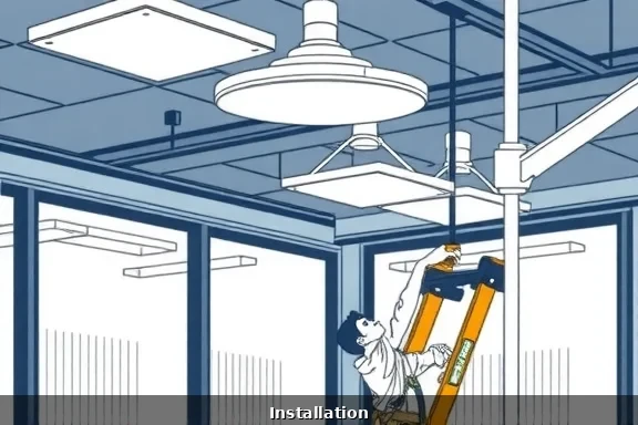 Professional electricians installing commercial lighting fixtures