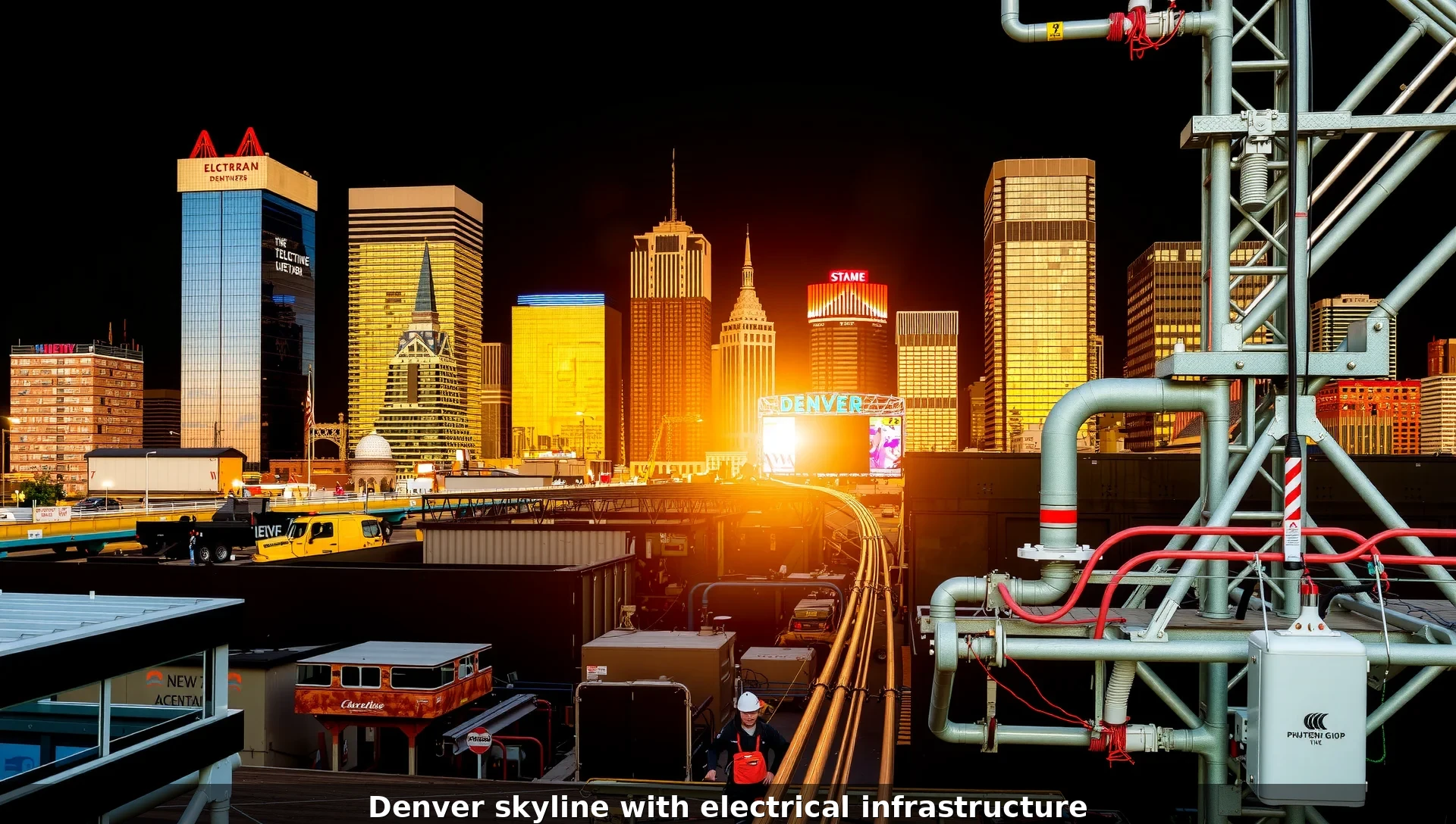 Denver skyline with electrical infrastructure