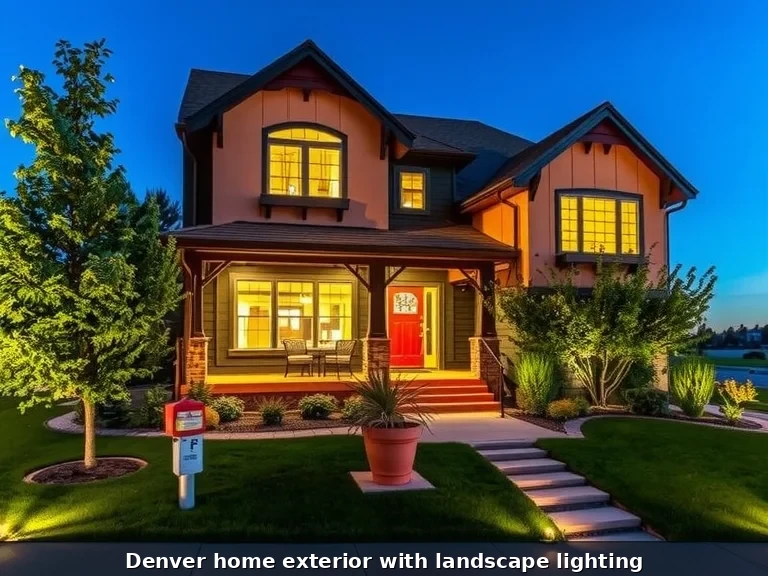 Denver home exterior with landscape lighting