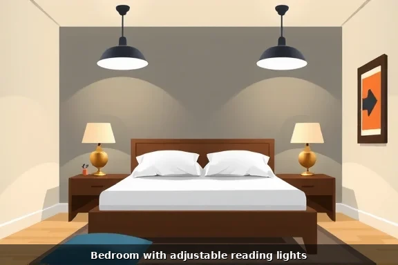 Bedroom with adjustable reading lights