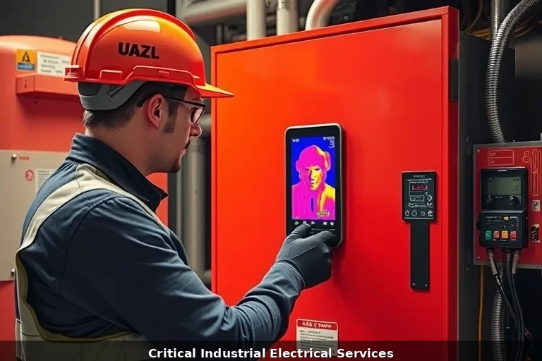 Electrician performing thermal imaging inspection on electrical panel