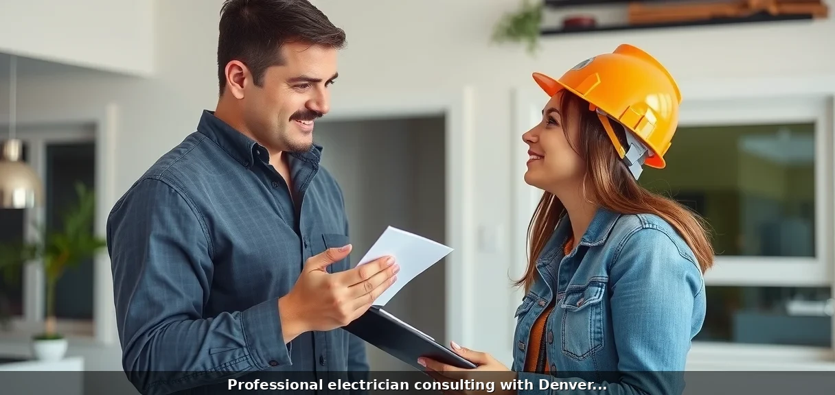 Professional electrician consulting with Denver homeowner on electrical project