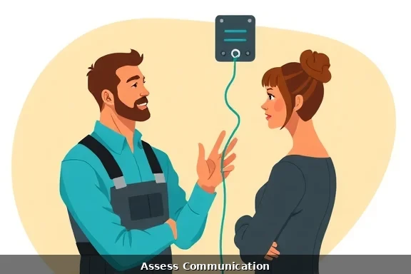 Professional electrician communicating clearly with client