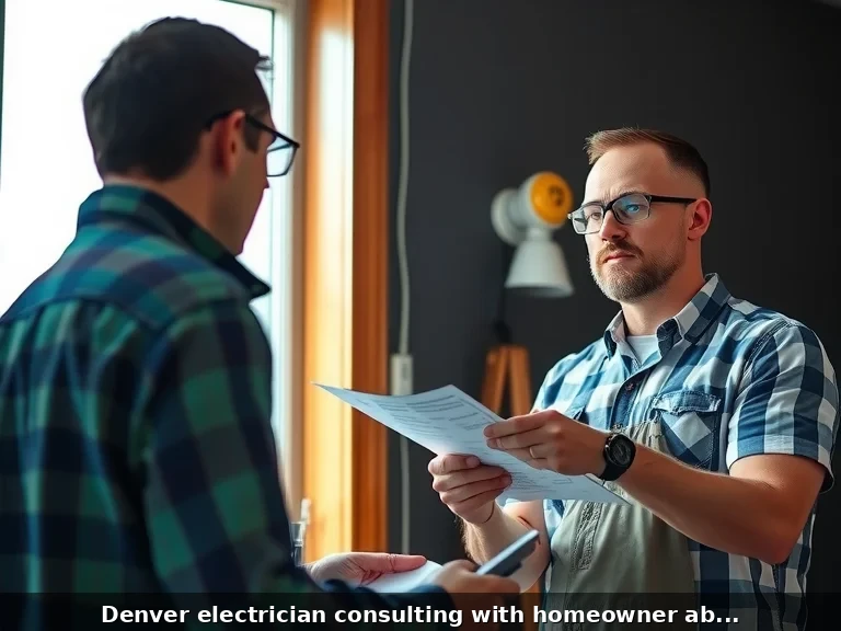 Professional electrician working on residential electrical panel in Denver home